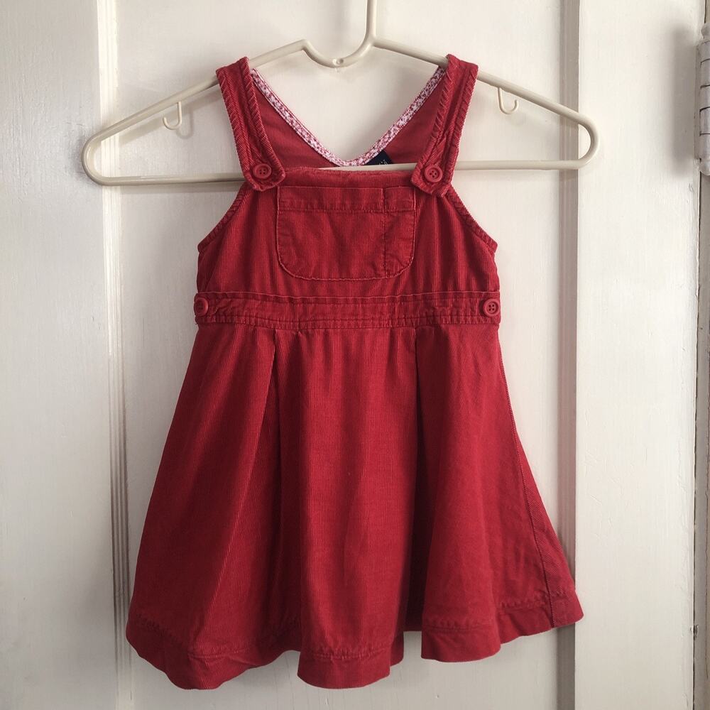Vintage Baby Gap Red Corduroy Jumper Baby Girl Dress Size 18-24 Months Holiday